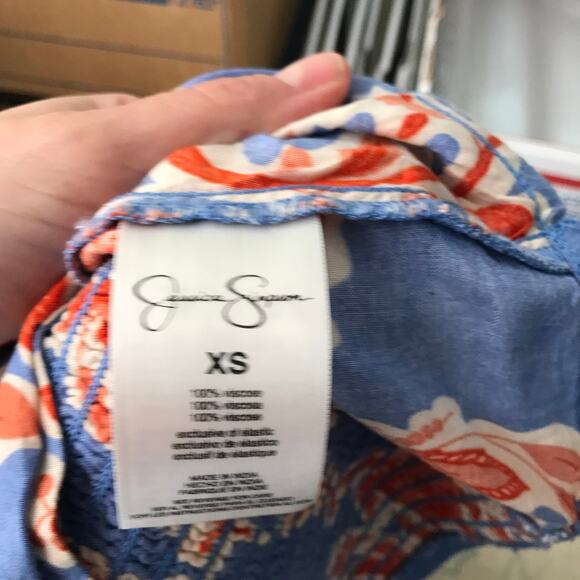 Jessica Simpson Crop Top Womens XS Floral Wrap Ruffle Resort Rodeo Coastal Boho - Picture 6 of 7